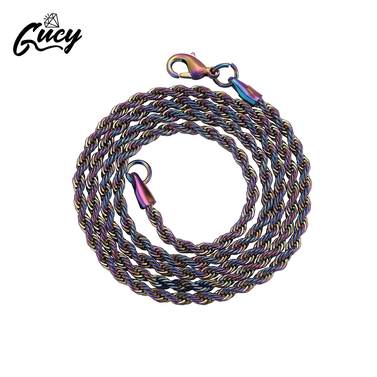 GUCY Steel Rainbow Plated Basic Necklace Chain Wholesale Stainless Steel Rope Hip Hop Necklaces Chains