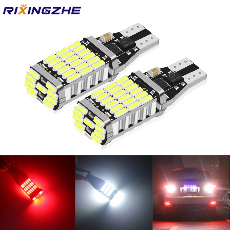 RXZ 1PC Canbus W16W T15 920 921 912 LED 4014 45 chips Reverse Light Bulbs Backup Parking Light Lamp Bulbs White Red W5W NO ERROR