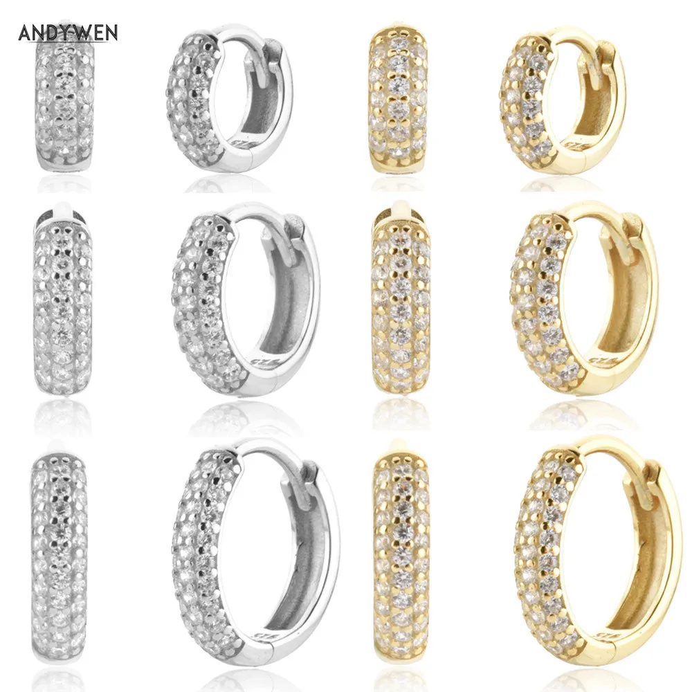 ANDYWEN 925 Sterling Silver Gold Thick Zircon CZ Huggies Loop Hoop Earring Women Luxury Jewelry Rock New 2021 Wedding Jewelry