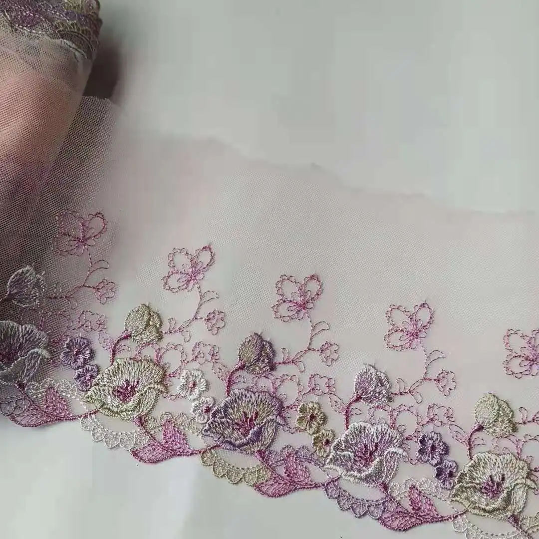 3Yards 15cm wide Purple Polyester Soft Mesh Embroidery Lace Trimmings Dress Accessories Lace Fabric Sewing Crafts Doll Material