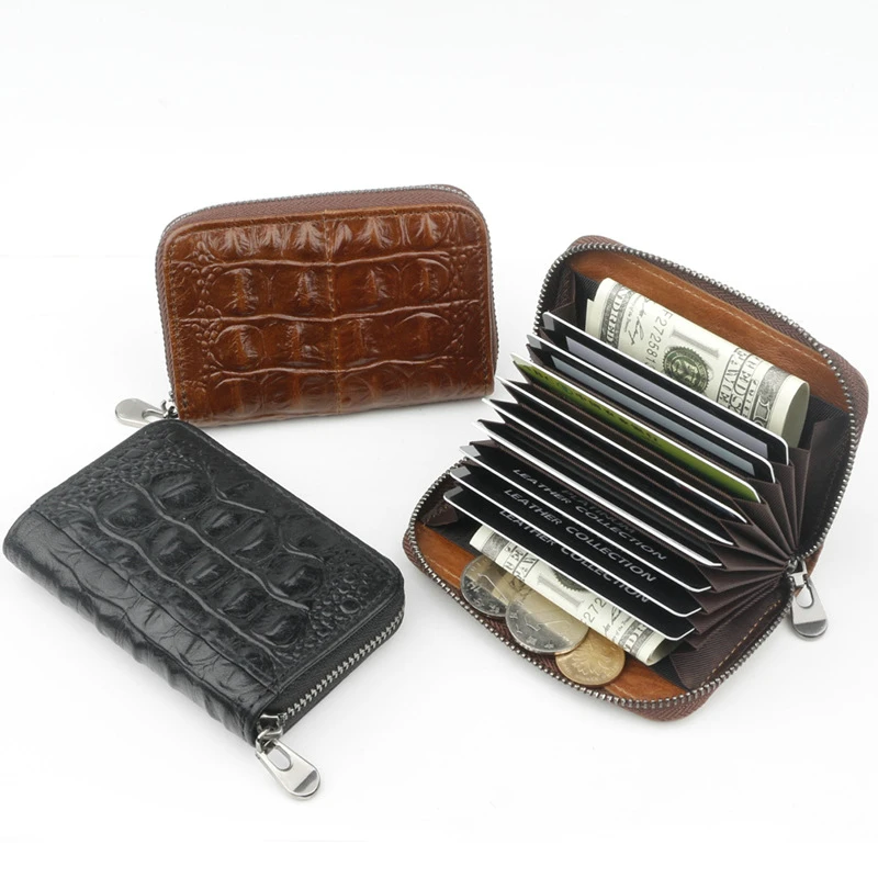 RFID Blocking Wallet Crazy Horse Oil Leather Enlarged Organ Card Case Secure Deposit and Withdrawal Protect Wallet