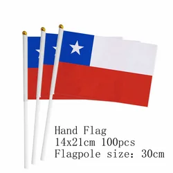 Chile Hand Flag 14*21cm 10/20/50/100pcs polyester Chile Small Hand waving Flag with plastic flagpole for decoration