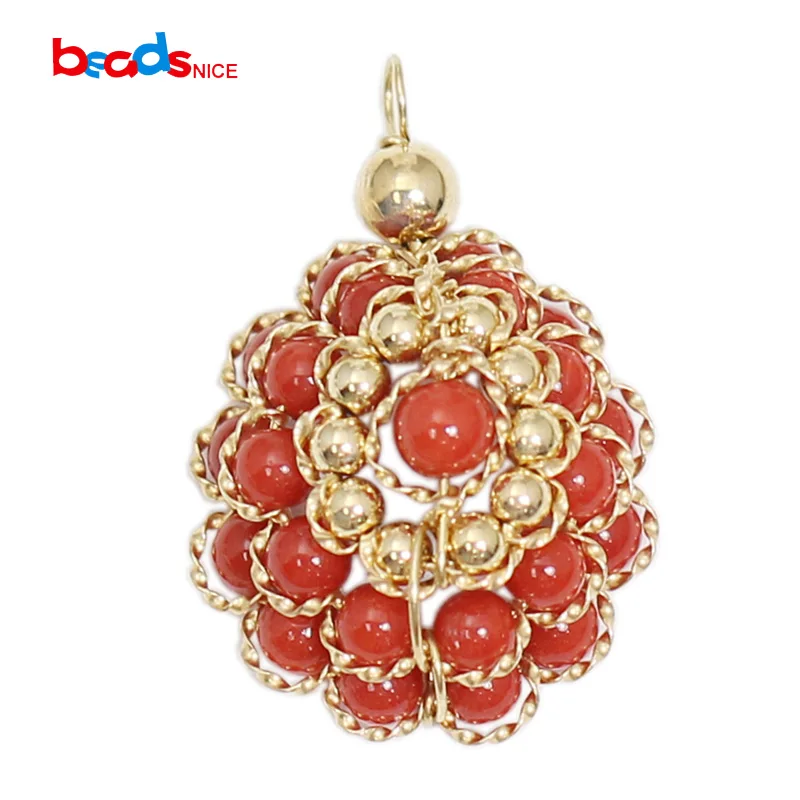 

Beadsnice ID39770smt2 Wire Wrapped Red Coral Pendant Gold Fiiled Flower Charm for Necklace Jewelry Making