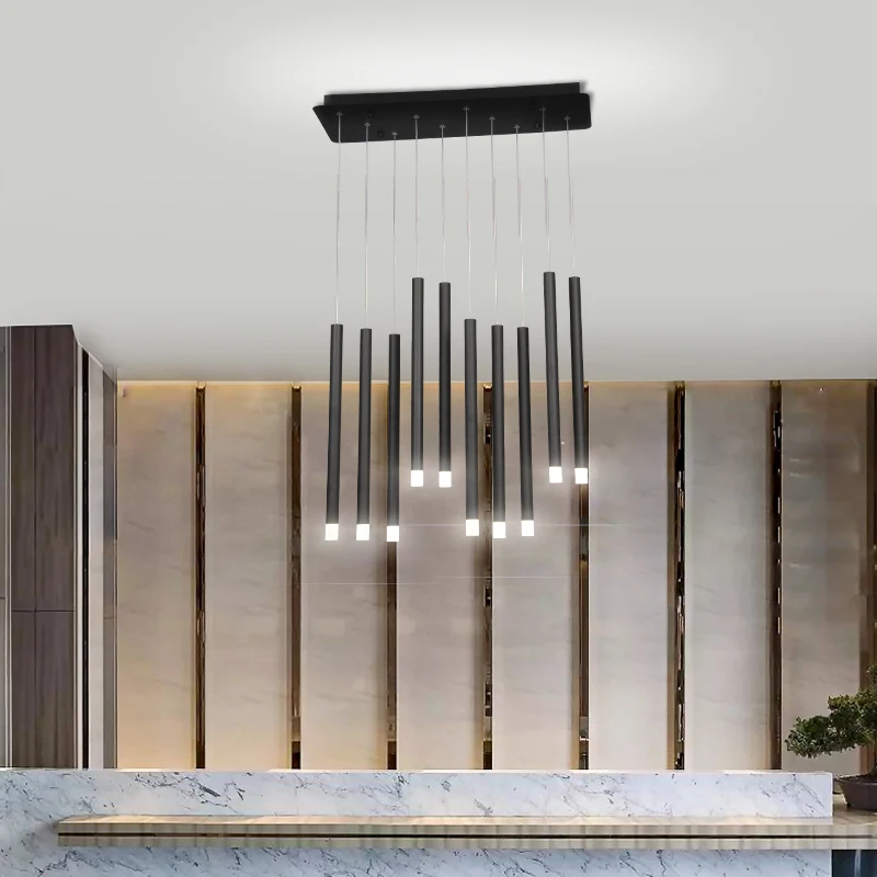 Nhà Hàng Hiện Đại Led Đèn Chùm Ánh Sáng Bắc Âu Tối Giản Đen Đèn Chùm Shop Thanh Đèn Chùm