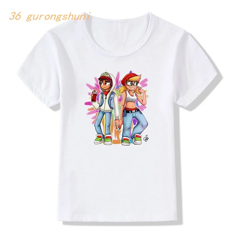 Śmieszne gorące subway surfers gry dziewczyny graficzne koszulki z krótkim rękawem odzież dla dzieci chłopiec cartoon t shirt ubrania dla dzieci chłopcy letni top t-shirt