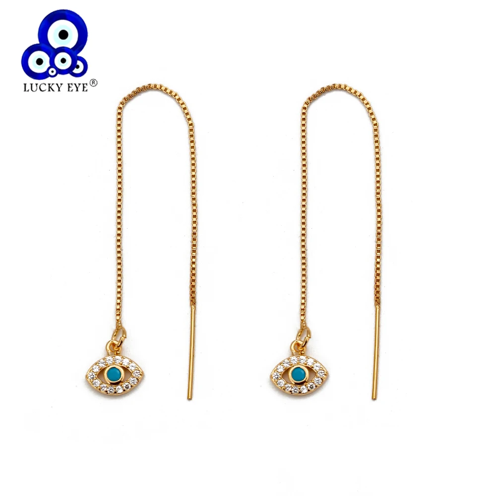 Lucky Eye Fatima Hamsa Hand Evil Eye Drop Earrings Gold Color Tassel Chain Long Dangle Earrings for Women Girls Jewelry BD18