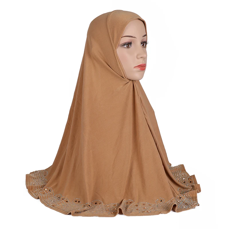 H001 Adults big size muslim hijab scarf with rhinestones islamic headscarf hats armia pull on headwrap ramadan gift