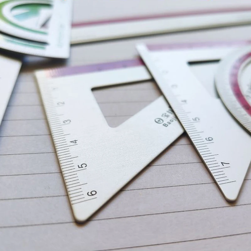 4 pcs/set Aluminum Alloy Rulers Multifunction School Office Drawing Measurement Geometry Triangle Protractor Ruler Stationery
