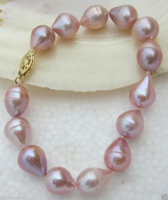 HUGE AAA 10-13MM SOUTH SEA PINK PURPLE PEARL BRACELET 7.5-8INCH 14K GOLD