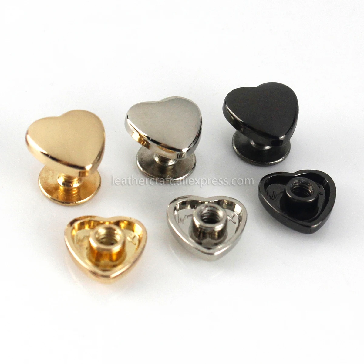 10pcs Heart Shape Metal Screw Back Rivets for Leather Studs Nail Garment Leather Craft Belt Wallet Bag Decoration Hardware 10mm