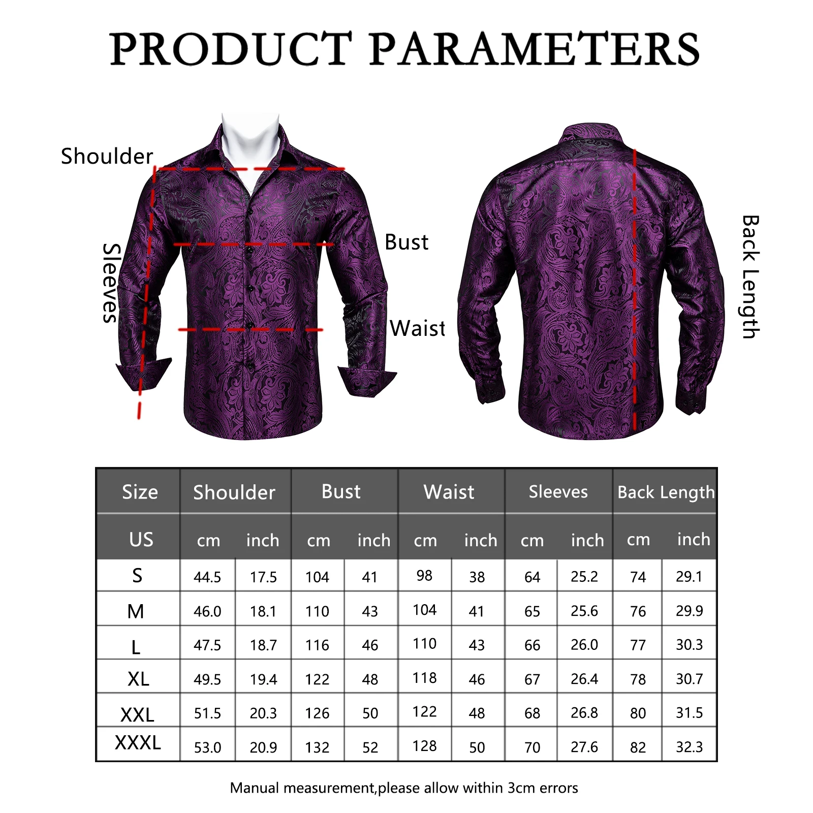 Camicie Paisley viola da uomo di marca camicia a maniche lunghe da lavoro formale con bottoni camicia con colletto Pin camicetta da uomo top Casual