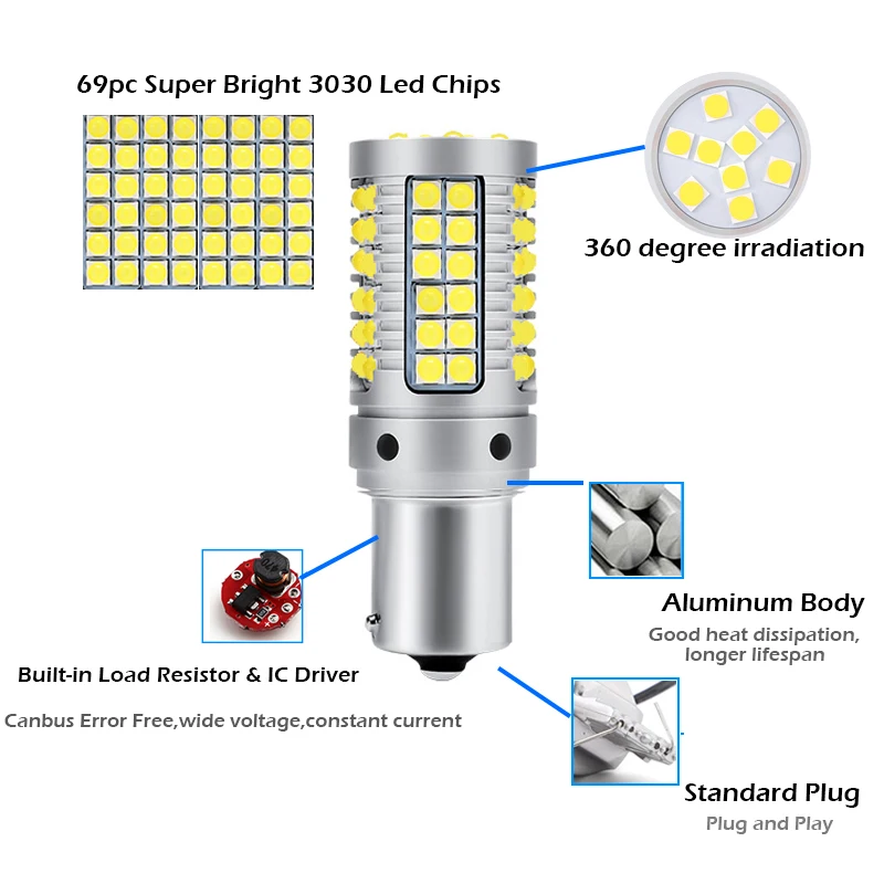 2Pcs For Mercedes Benz Viano Vito W639 2003-2015 Canbus Error Free LED Reverse Backup Back up Light Bulb Light