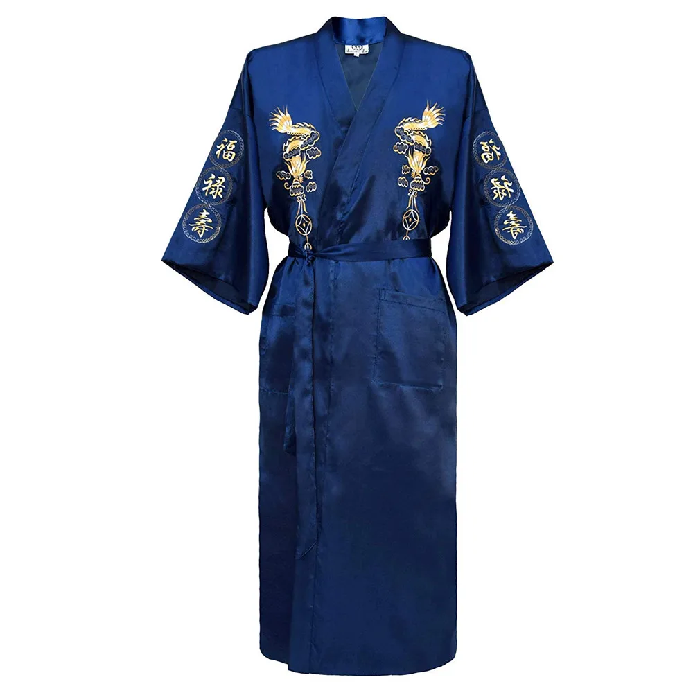 Embroidery Dragon Robes Traditional Male Sleepwear Loose Nightwear Kimono Bathrobe Gown Homewear Nightgown Big Size 3xl Classic