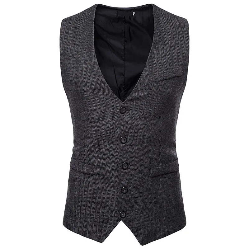 

Men British Herringbone Tweed Suit Vest Wool Blend V Neck Slim Fit Waistcoat Men Formal Business Casual Vests Men Gilet Homme