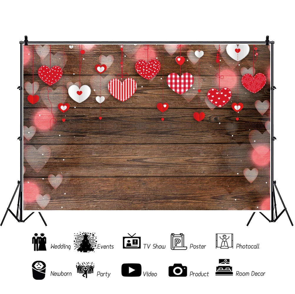Vinile tavole di legno sfondo fotografico Red Love Heart Pendant Pattern san valentino Room Decor famiglia sfondo fotografico Prop