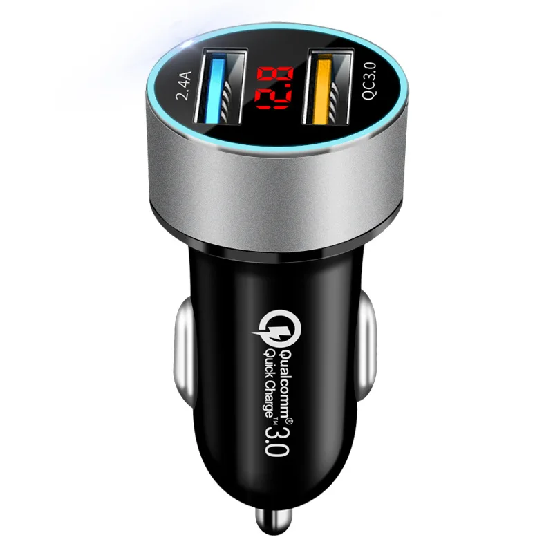 3.0A Car Charger Dual USB 12-24V LCD Display Cigarette Socket Lighter QC Car Charger for iphone 11 samsung xiaomi huawei etc