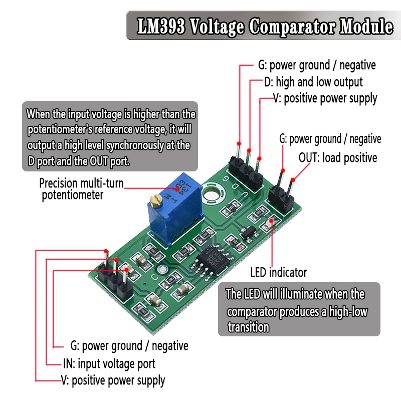 LM393 3.5-24V Voltage Comparator Module High Level Output Analog Comparator Control With LED Indicator