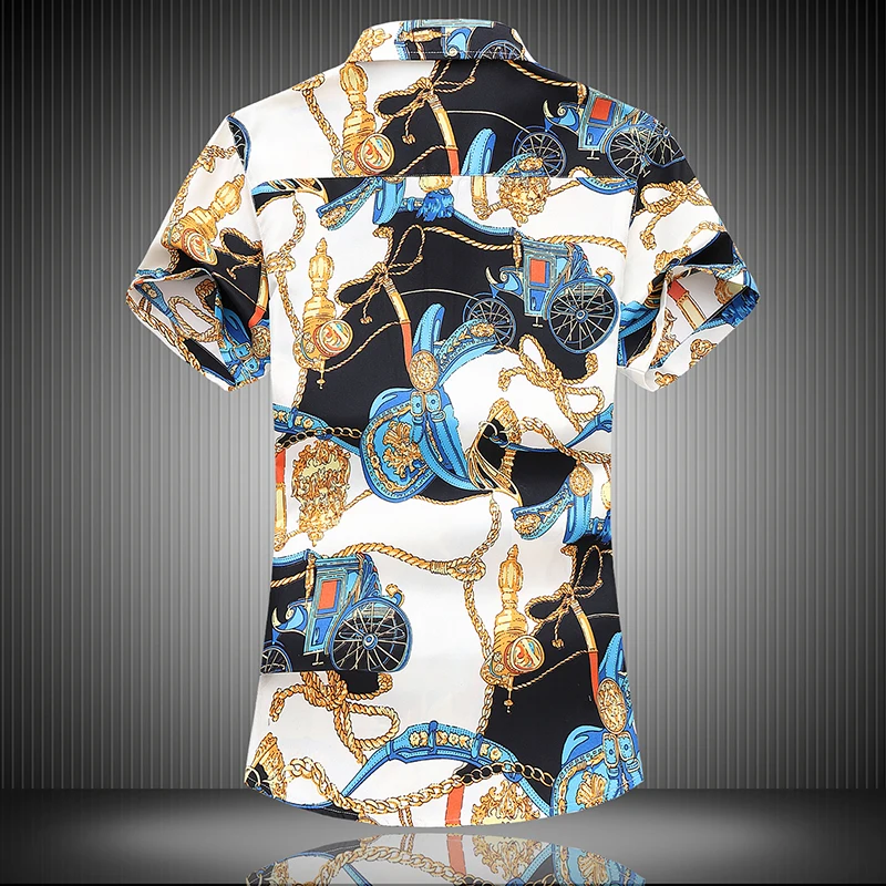 Carriage Gold Chain Print Luxury Oversized Shirts Designer Summer Fancy Loose Mens Hawaii Beachwear 2021 Elegant Dress For Stout