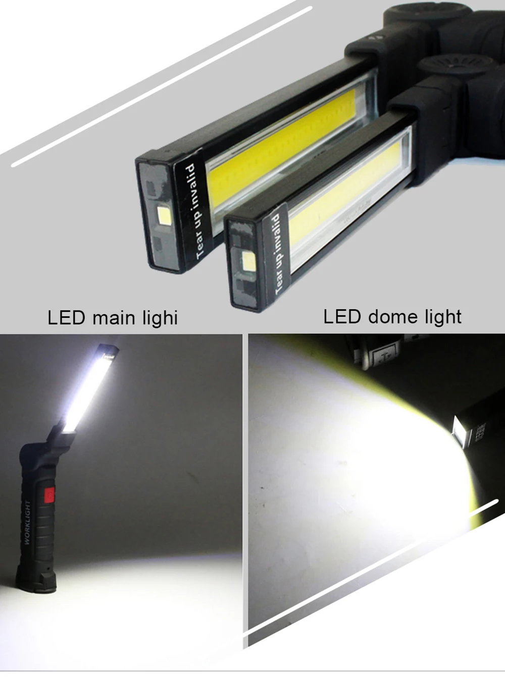 Lampe De Poche LED Aimant Crochet Travail Camping LED 5 Modes Eclairage Nuit