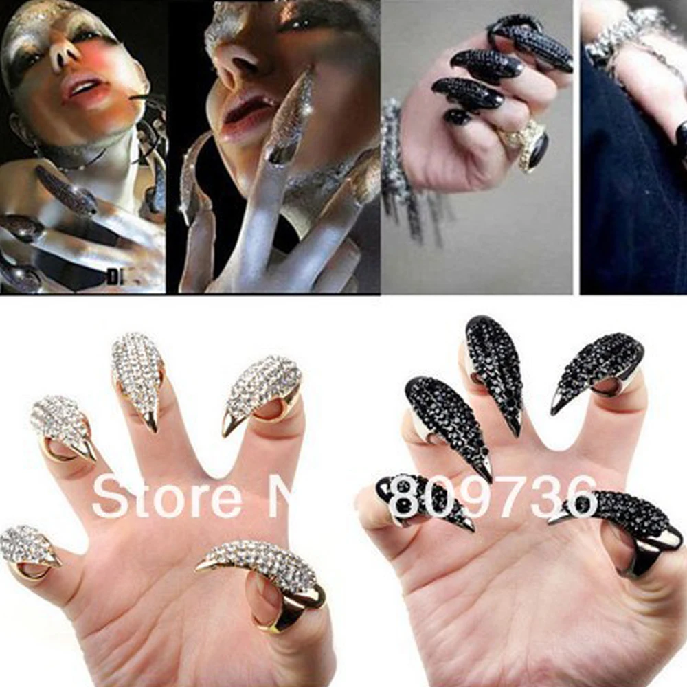 10PCS Hot Punk False Nail Jewelry Crystal Rhinestones Claw Paw Talon Finger Ring Wholesale Unisex Jewelry