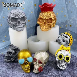 3D Skull Head Silicone Candle Mold DIY Chocolate Candy Resin Gypsum Ornament Making Mould Halloween Fondant Cake Decorating Tool