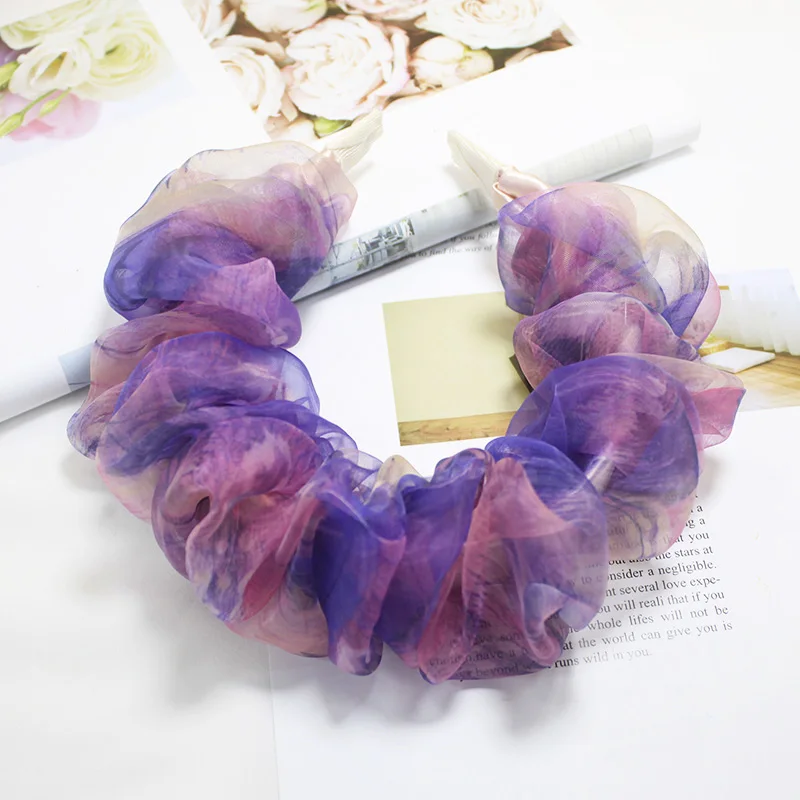 Lystrfac New Korean Mesh Ink Printing Bubble Fold Scrunchy Headband for Women Fashion Hairband Female Hair Accessories