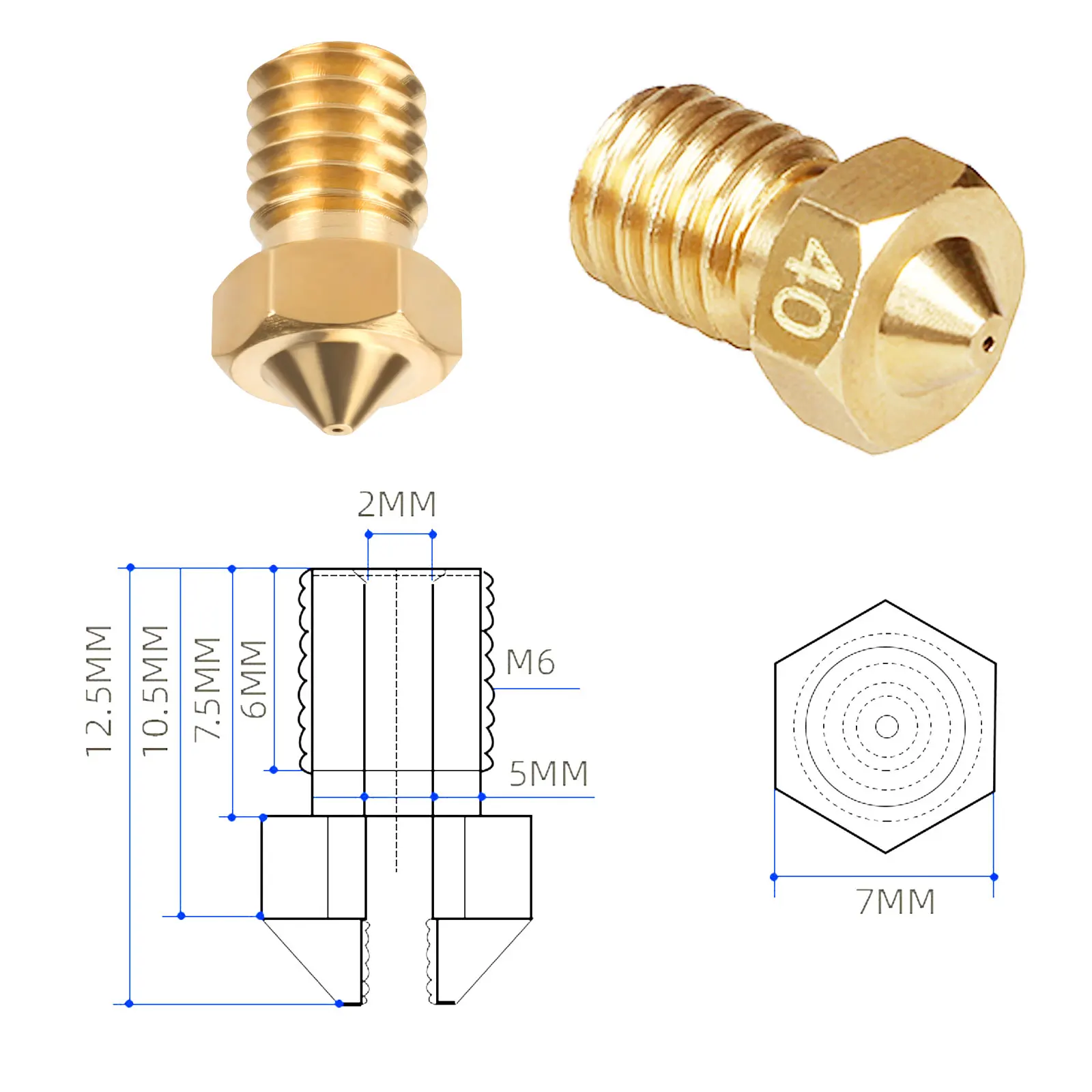 KINGROON 10pcs E3D Nozzle Brass M6 Thread E3D V6 Stainless Steel Nozzles for 1.75mm Filament 3D Printer Hotend Extruder Nozzle