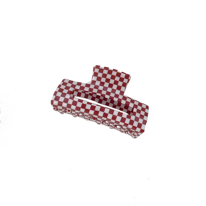 Hot Selling Fashion Acrylic Women Hair Clips Hair Accessories Headband Red White Checkered Pattern Hair Claw