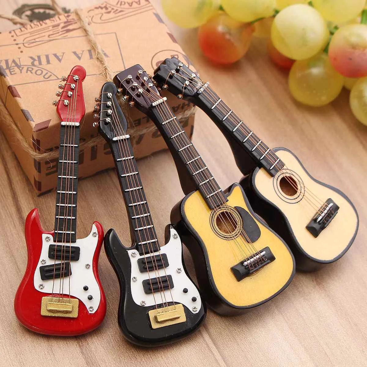 Kiwarm Fashion 1/12 Scale Dollhouse Miniature Guitar Accessories Instrument DIY Part for Home Decor Gift Wood Craft Ornaments