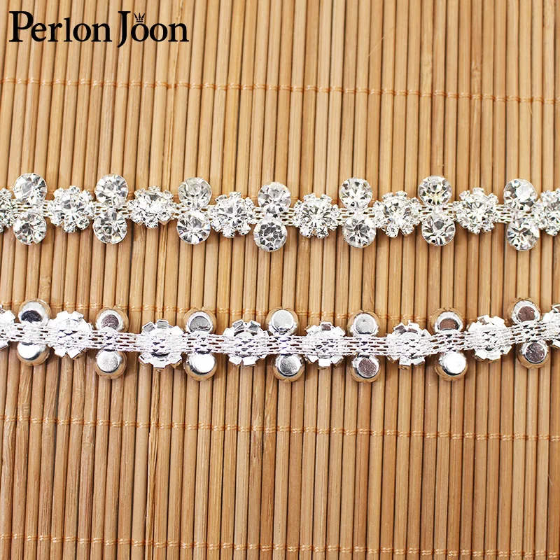 2 to 1 array crystal rhinestones trim Ribbon metal chain for dress, bag, shoes accessories ML018