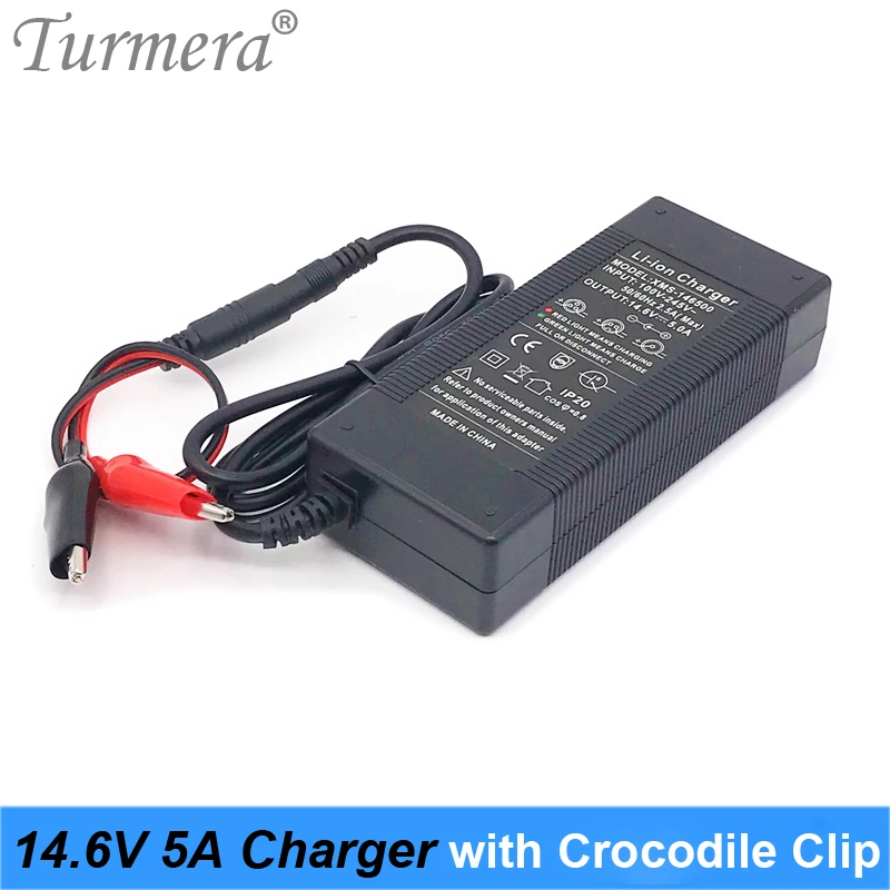 Turmera 14.6V 5A Lifepo4 Battery Charger 4Series 12.8V 14.4V 7Ah 10Ah 20Ah 100Ah Lifepo4 Battery Smart Charger + Crocodile Clip