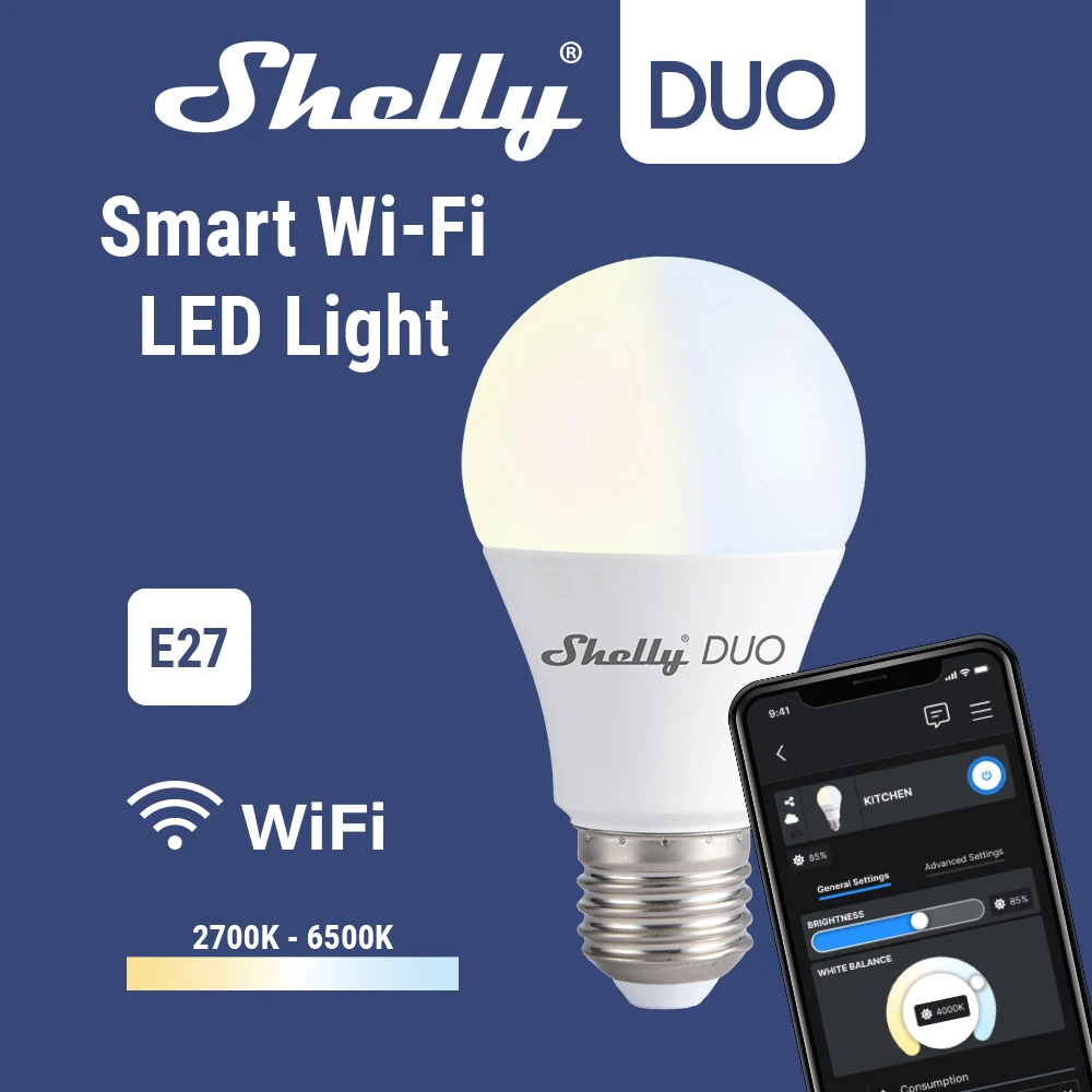 Shelly Duo Rgbw/White 9W WiFi Smart Light LED Bulb  Work with Alexa/Google Home 220-240V Dimmable Timer Function Magic Bulb