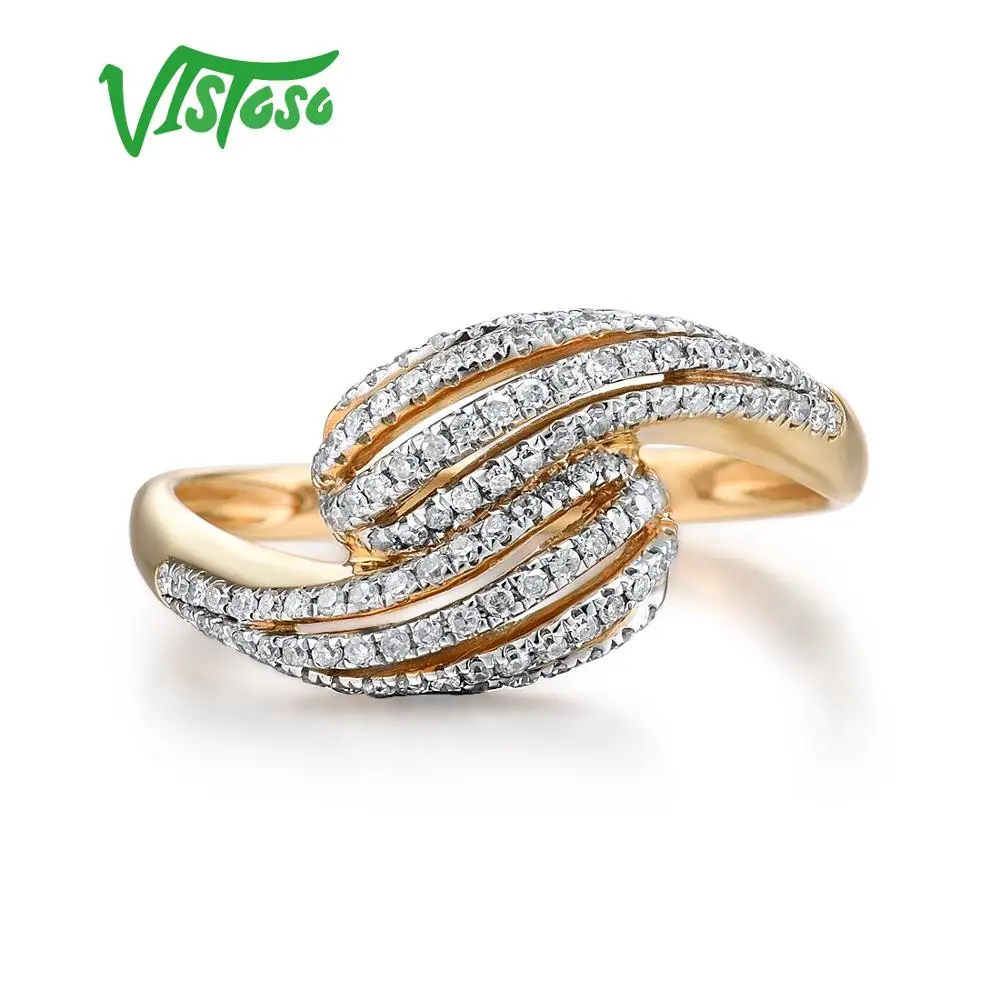 VISTOSO Genuine 14K 585 Yellow Gold Ring For Lady Sparkling Diamonds Twisting Ring Unique  Engagement Anniversary Fine Jewelry