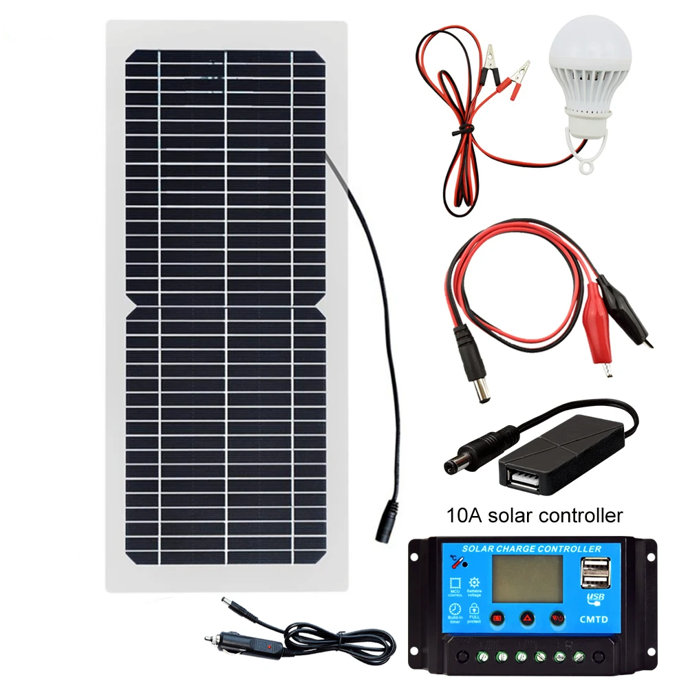 18V 10W Solar Panel Charger Complete Outdoor Camping Mountaineering Travel Solar kit Portable Power Supply For Phone Charging