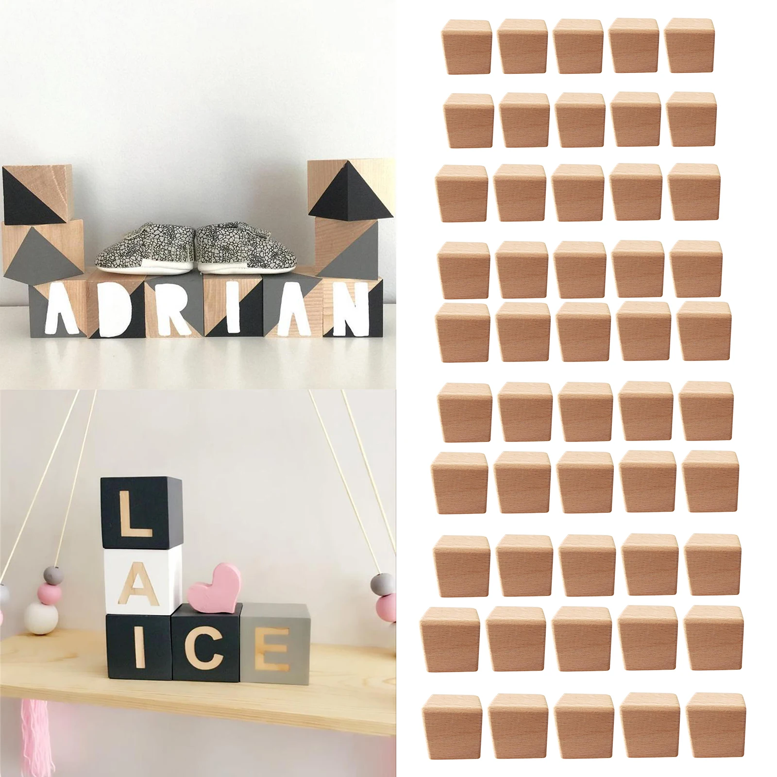 10Pcs Unfinished Wooden Craft Supplies Blocks Wood Cubes Sqaure for DIY Woodworking Supplies Building Art Crafts Project