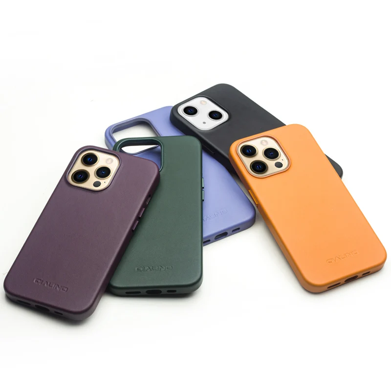 QIALINO Genuine Leather Slim Phone Case for iPhone 13 Mini Fashion Handmade Magnetic Function Back Cover for iPhone 13 Pro Max