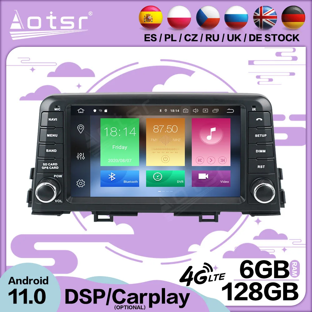 128G Carplay Android 11 For KIA PICANTO MORNING 2016-2018 Car Multimedia GPS Video Player Radio Receiver Audio Stereo Head Unit