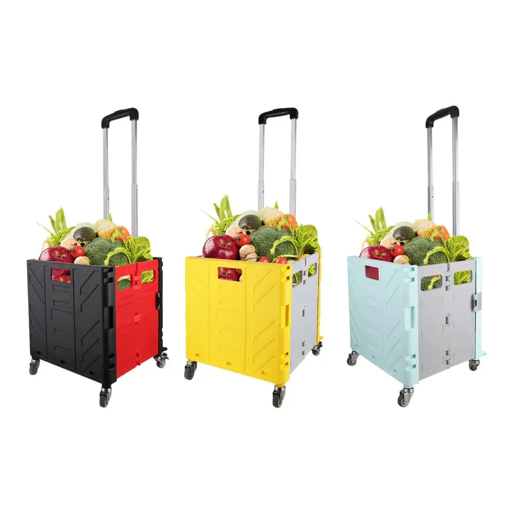 Folding Handcart Utility Cart Wheeled Shopping Cart 155 Lbs Capacity Grocery Shopping Portable Car Trolley