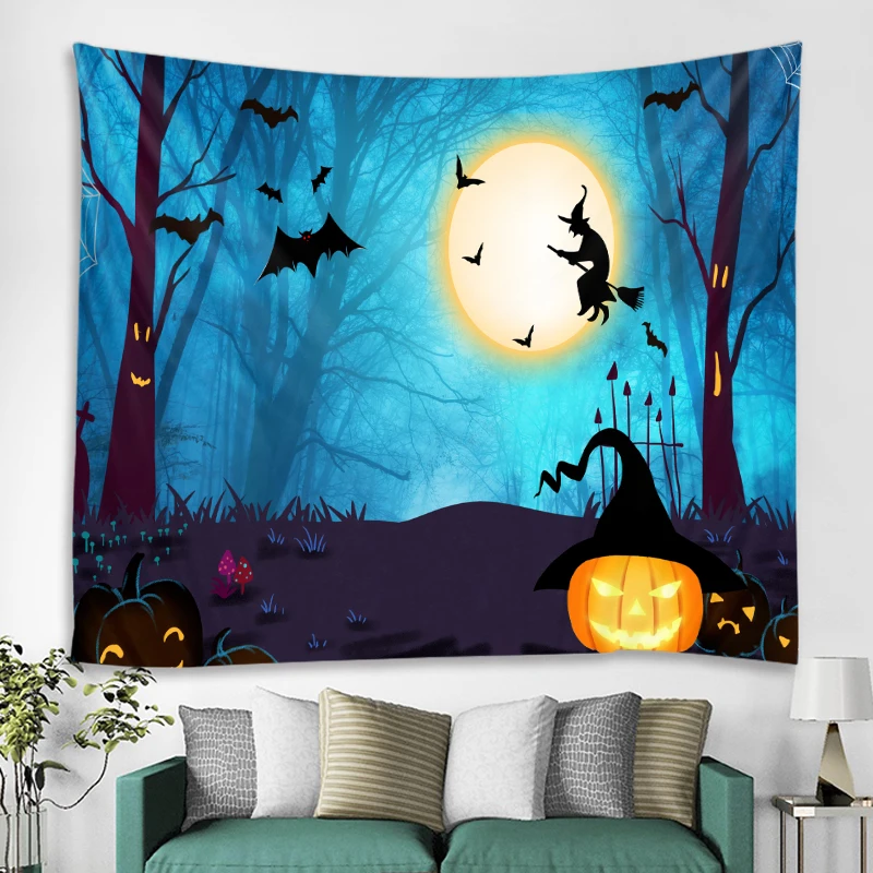 

Horror Pumpkin Ghost Decoration Wall Tapestry Halloween Party Decoration Tapestry Mandala Bohemian Hippie Wall Tapestry