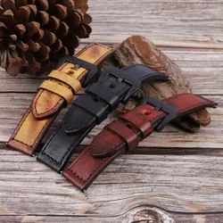 Cowhide Watch Strap Vintage Genuine Leather 20mm 22mm 24mm Black Red Women Men Fashion Watch Band Strap Belt With Black Buckle