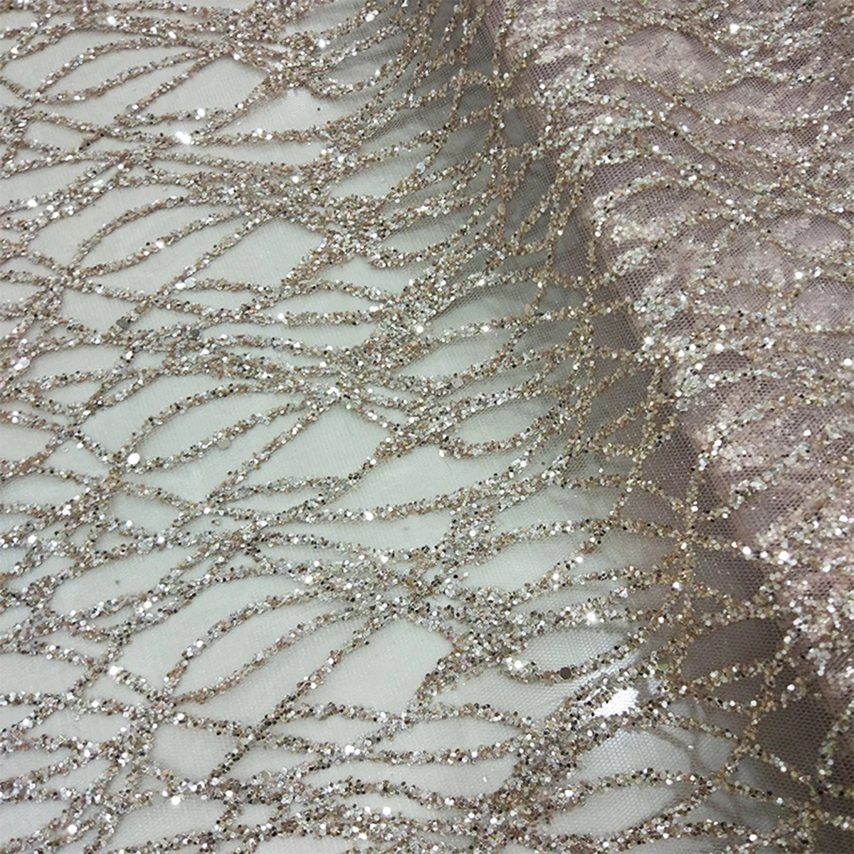 Aileen Great Wholesale Rose Gold Sugar Lace Fabrics For Dress With Glue Glitter Gliding 15 Yards Luxury Shiny Sequins Mesh Tulle