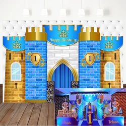 Happy 1st Birthday Backdrop Royal Blue Castle Decorations Photography Background Little Prince First Birthday Banner Backdrops