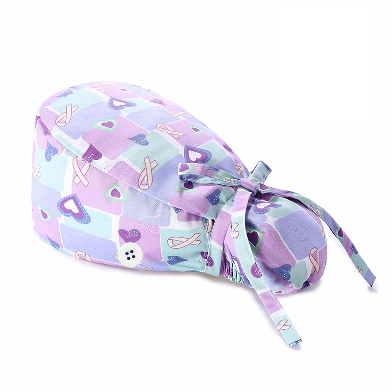 Gorros de pelo largo para mujer, gorro elástico ajustable con estampado para salón de belleza, para trabajo de mascotas, absorbente del sudor, para enfermera y servicio de salud