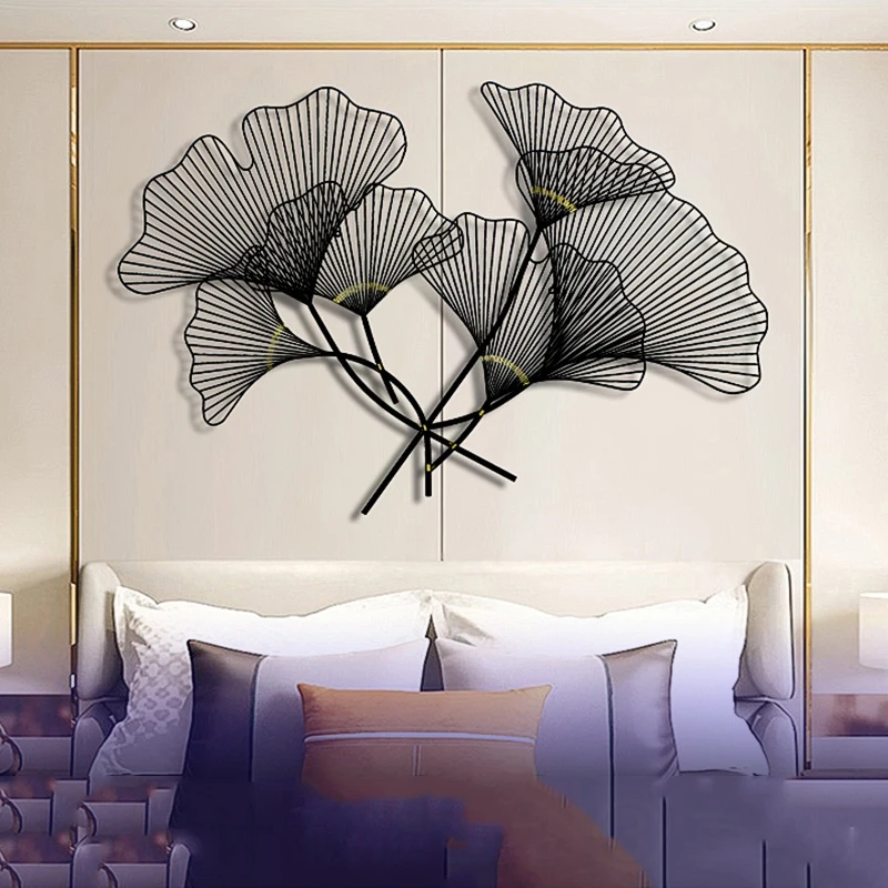 Nordic Wrought Iron Gold Black Ginkgo Leaf Wall Mural Home Livingroom Wall Hanging Crafts Hotel Hall Club Wall Sticker Ornaments