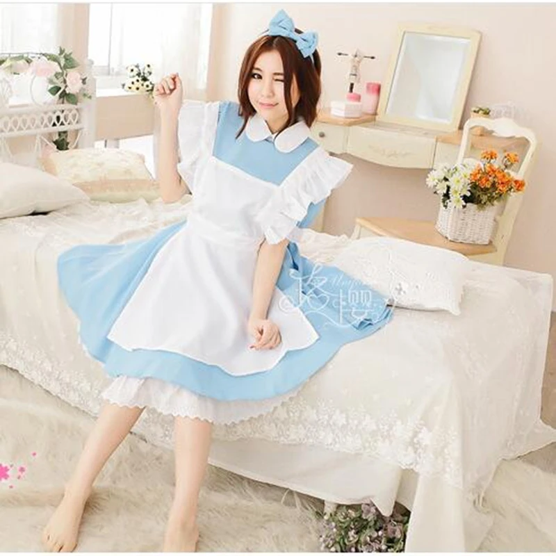 Halloween Vrouwen Kostuum Volwassen Anime Alice In Wonderland Blue Party Dress Alice Droom Vrouwen Sissy Maid Lolita Cosplay