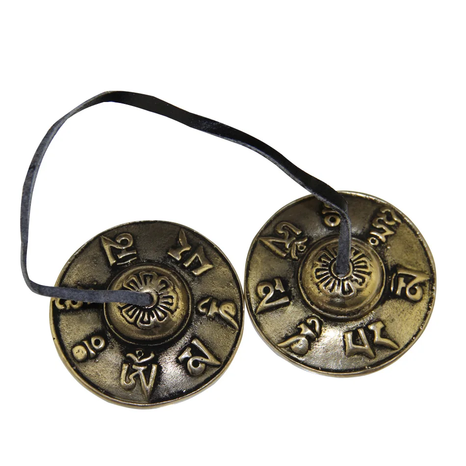 New Wholesale Dropping 2.6in/6.5cm Handcrafted Tibetan Meditation Tingsha Cymbal Bell with Buddhist Symbols Lucky Symbols