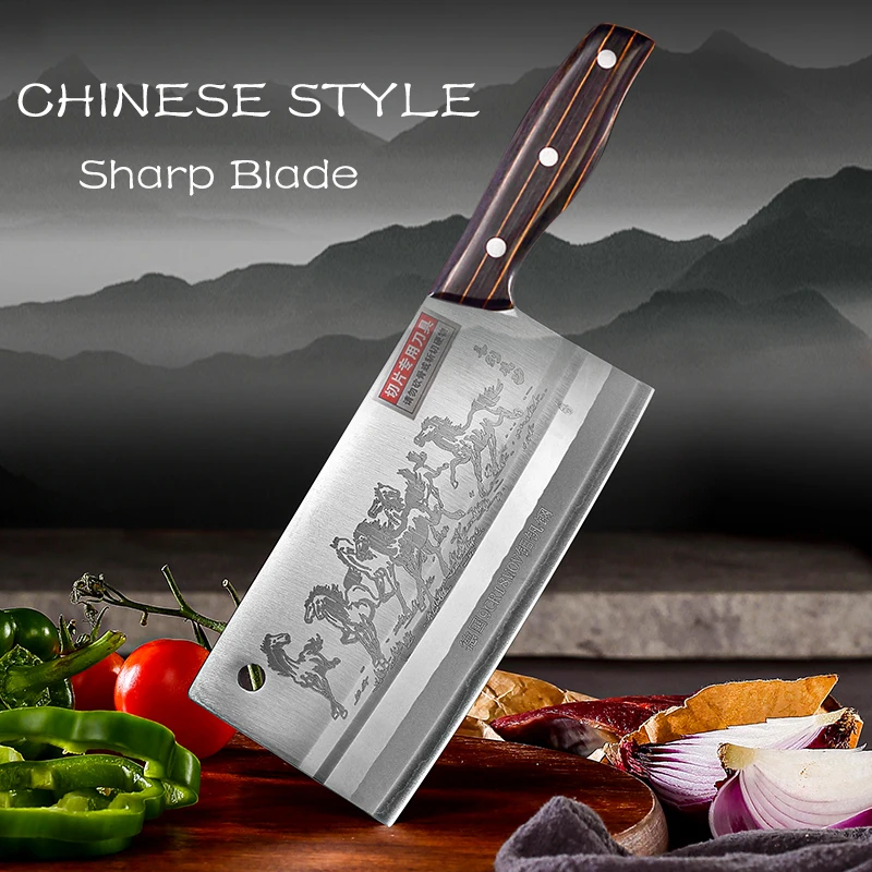 Chinese Kitchen Knives 8 Inch Cleaver 9CR18 Stainless Steel Full Tang Chef Butcher Professional Chopping Slicing Cooking Cutter