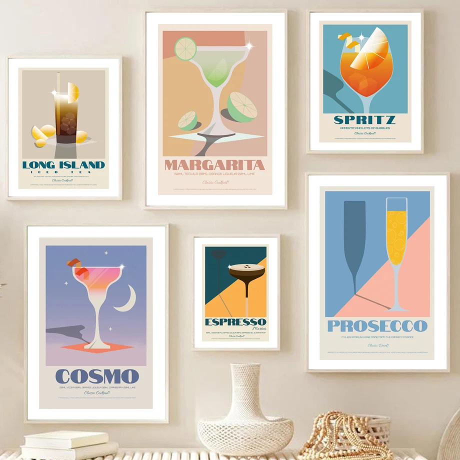 

Nordic Poster Long Island Martini Whiskey Sour Prosecco Cocktails Wall Art Print Canvas Painting Decor Pictures For Living Room