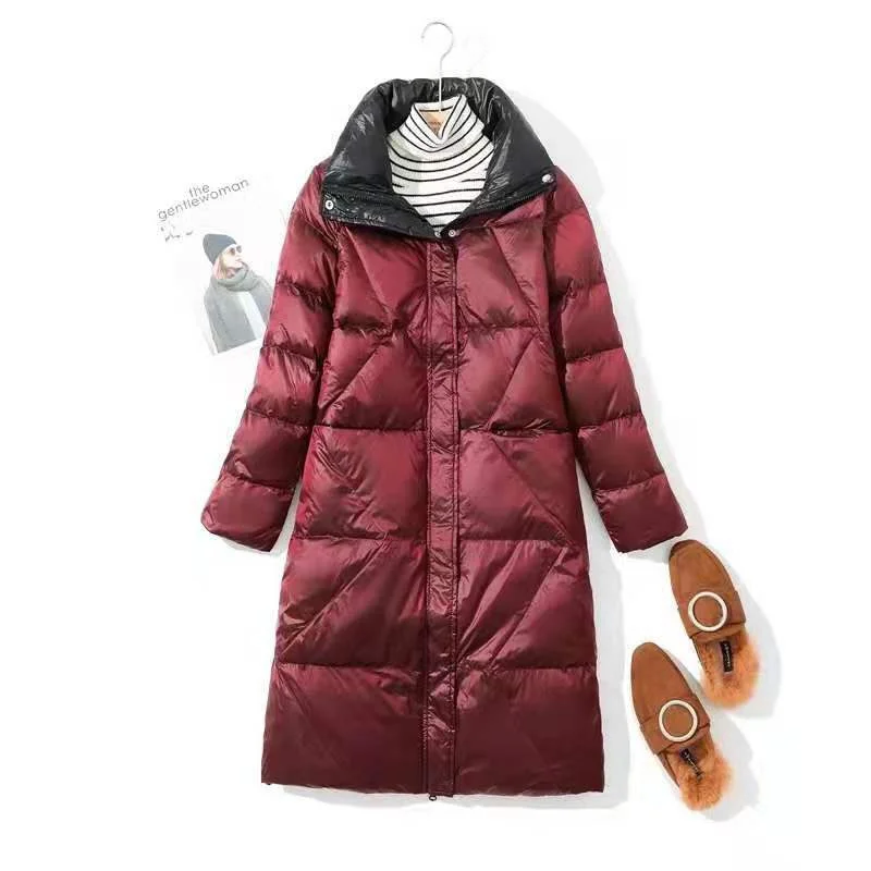 2021 Winter New Double Sided Down Jacket Women Medium Long Oversize Thick Lapel Stand Up Collar Solid Color All Match Warm Coat