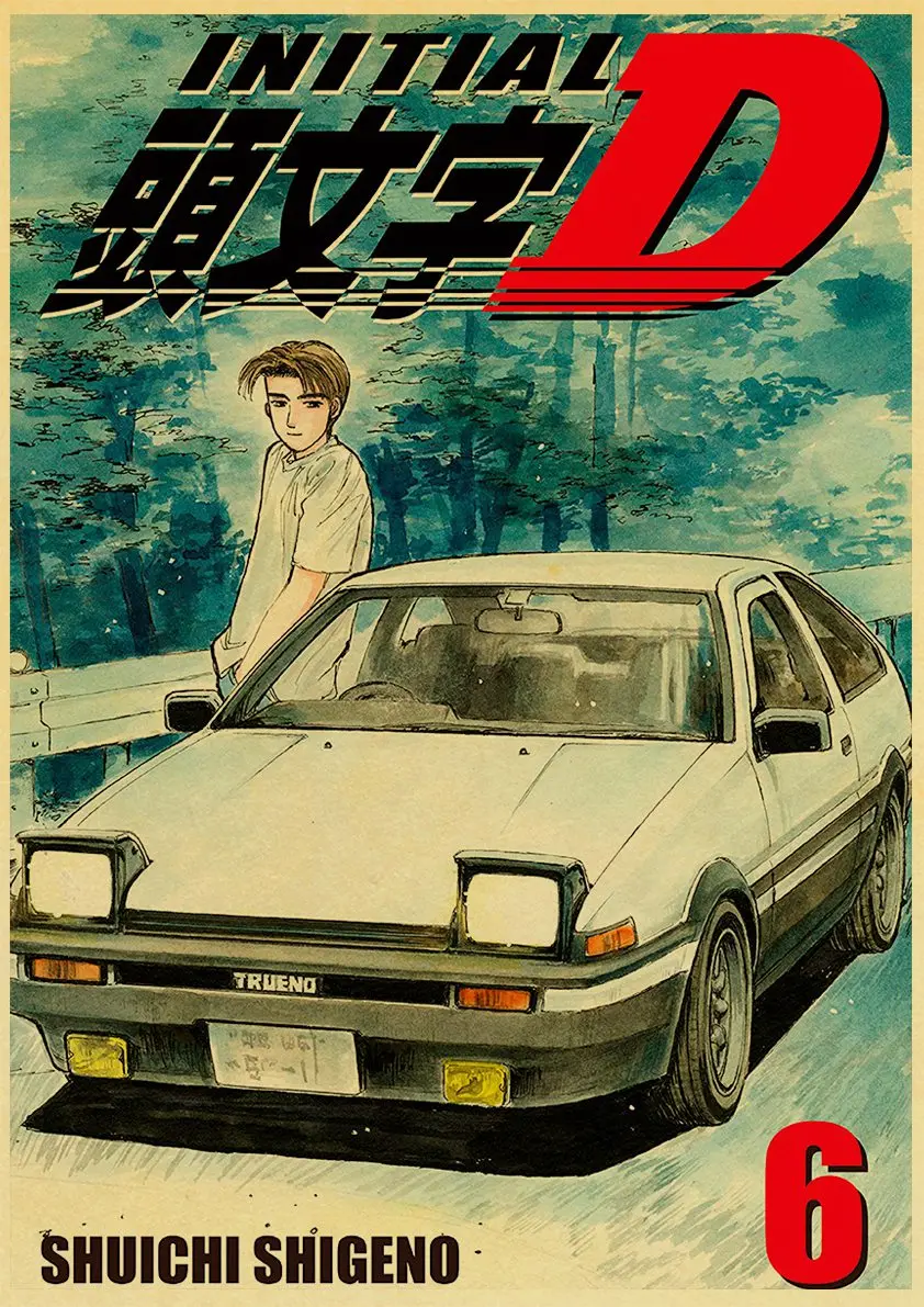 Vintage Initial D Japanese anime Posters HD Poster Kraft Paper Home Decor Study Bedroom Bar Cafe Wall Paintings